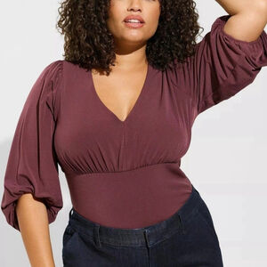 Torrid Womens Studio Knit V Neck Top 3x Purple Shirred Stretch Flowy Feminine